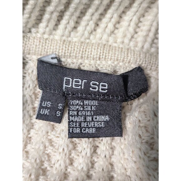 Per Se Casual Luxe Women's Cream Waffle Knit Cowl Neck Wool/Silk Sweater Sz S - Picture 9 of 11